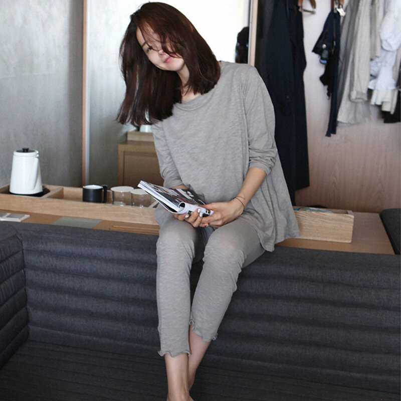 Pajamas Women's Autumn Loose-Fit Trousers Long Sleeve Modal Set Spring and Autumn Comfortable Elasticity Home Wear