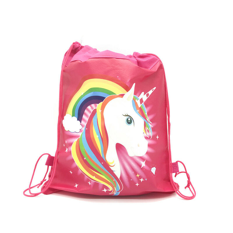 Unicórnio saco de cordão para meninas pacote de armazenamento de viagem dos desenhos animados mochilas escolares crianças festa de aniversário favores
