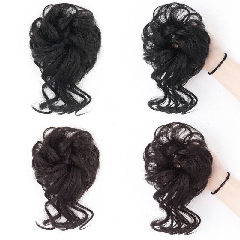 XINRAN Synthetic Curly Donut Chignon With Elastic Band Scrunchies Messy Hair Bun Updo Hairpieces Extensions for Women
