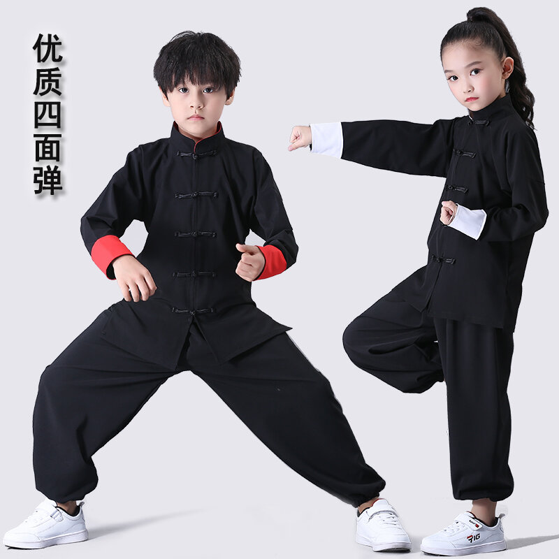 Ropa de artes marciales para niños y niñas, ropa de práctica de Kung Fu chino, ropa de Tai Chi, manga larga, ropa de rendimiento de entrenamiento
