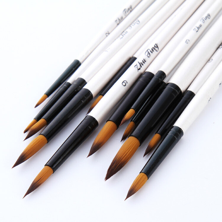 12pcs Nylon Hair Shell White Wooden Handle Watercolor Paint Brush Pen Set For Learning Diy Oil Acrylic Painting Brushes Supplies