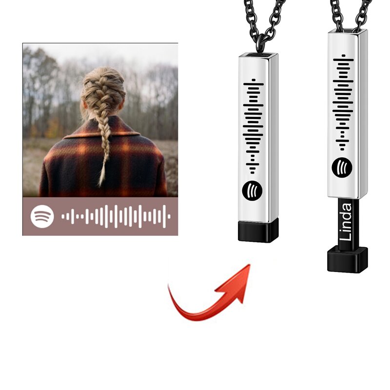 Custom Music Spotify Code Bar Necklace Personalized Spotify Code Jewelry Free Engraving Stainless Steel Bar Necklace
