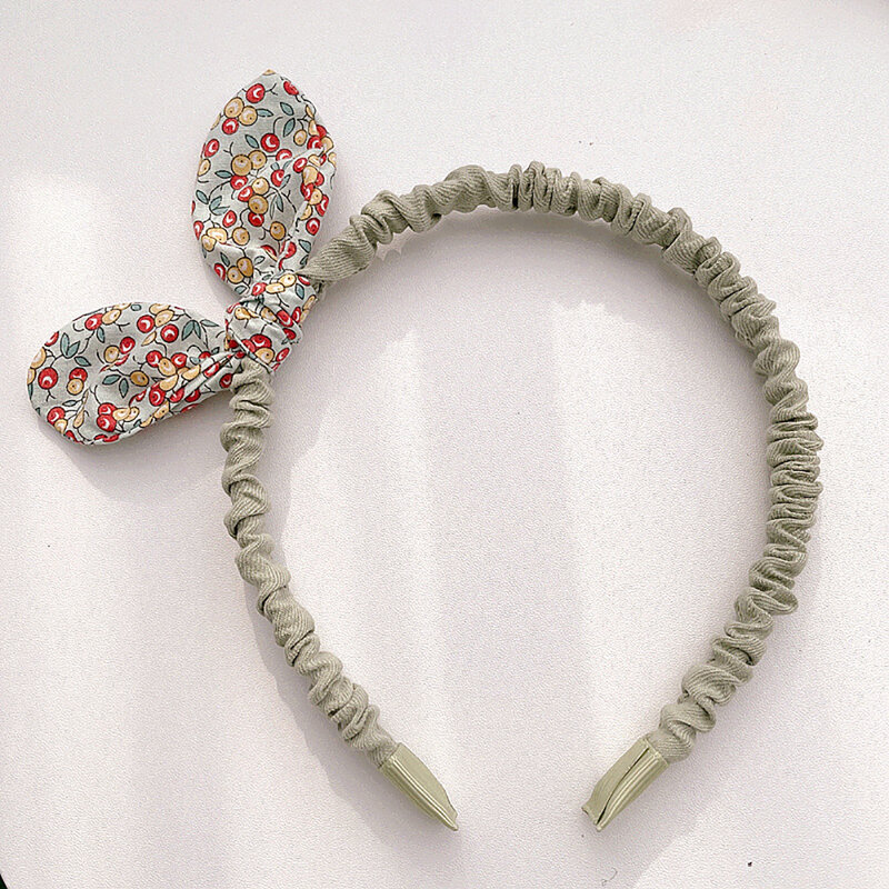 เด็กน่ารักน่ารักผ้าดอกไม้พิมพ์ Hairband ขนาดเล็กสไตล์แฟชั่นเด็กทารกกระต่ายหู Bowknot Headband ผม Hoops