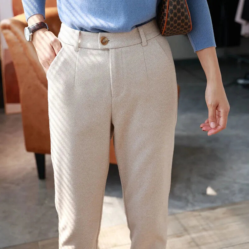กางเกงผ้านิ่มผู้หญิง Harem กางเกงรัดรูป2022ฤดูใบไม้ร่วงฤดูหนาวสูงเอว Casual Celana Setelan Office Lady ผู้หญิงกางเกง