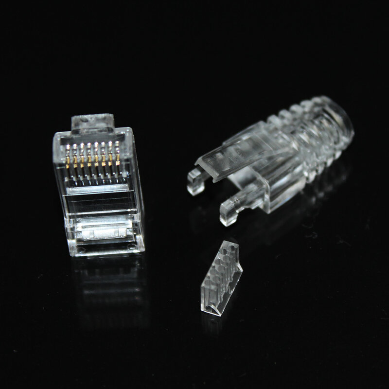 OULLX-conector Cat6 RJ45 de tres piezas, Cables Ethernet chapados en oro UTP, enchufe de RJ-45 de red, crimpadora de cabezales de cristal 3 en 1