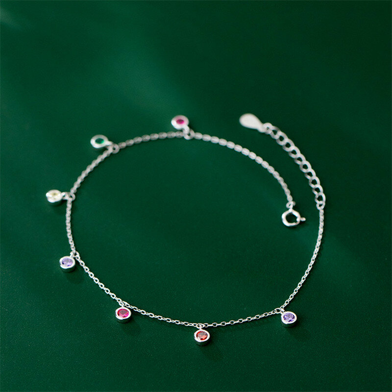 925 Sterling Silver regulowany Tassel cyrkon okrągły koralik uroczy łańcuszek na nogę bransoletka dla kobiet Party biżuteria plażowa dla kobiet dziewczyn