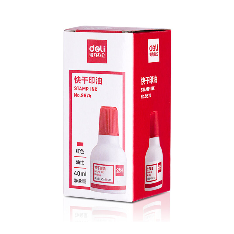 Deli 9874-tinta de sello, botella de 40ml, secado rápido, colores rojo, azul y negro, venta al por mayor