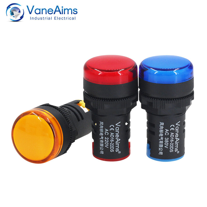 VaneAims-Lâmpada de sinal de energia plástica, pequenos grânulos de luz indicadora LED, vermelho, branco, verde, azul, amarelo, AD16-22DS, 12V, 24V, 220V