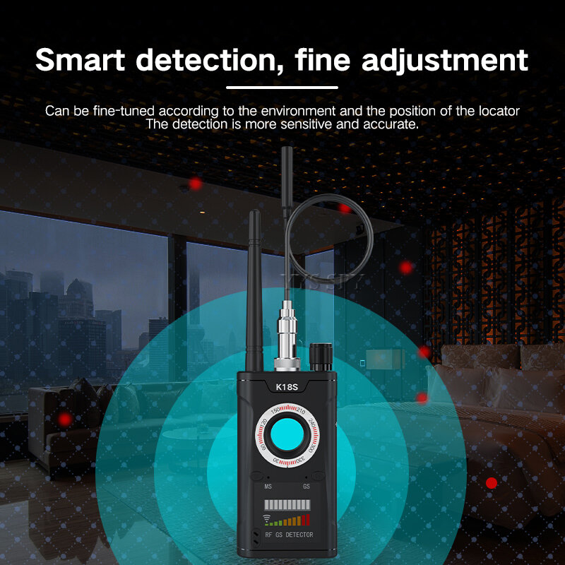 Detector de cámara oculta K18S, señal RF mejorada, Anti espía, Candid, Pinhole, Micro Cam, escaneo magnético, localizador GPS GSM, buscador de insectos secreto