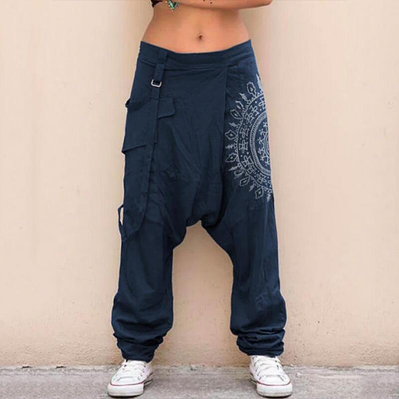Pantalones holgados de cintura elástica para mujer, pantalón holgado con estampado Retro, estilo Harem, 2022