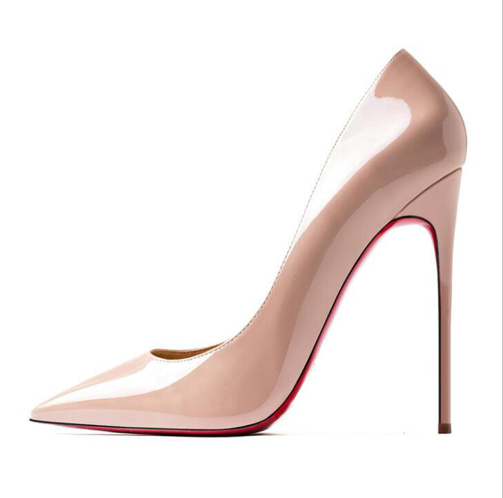 Christian louboutin 2021 primavera senhoras apontou toe sapatos de luxo logotipo cl sapatos vermelhos bomba nu/preto couro genuíno grande s