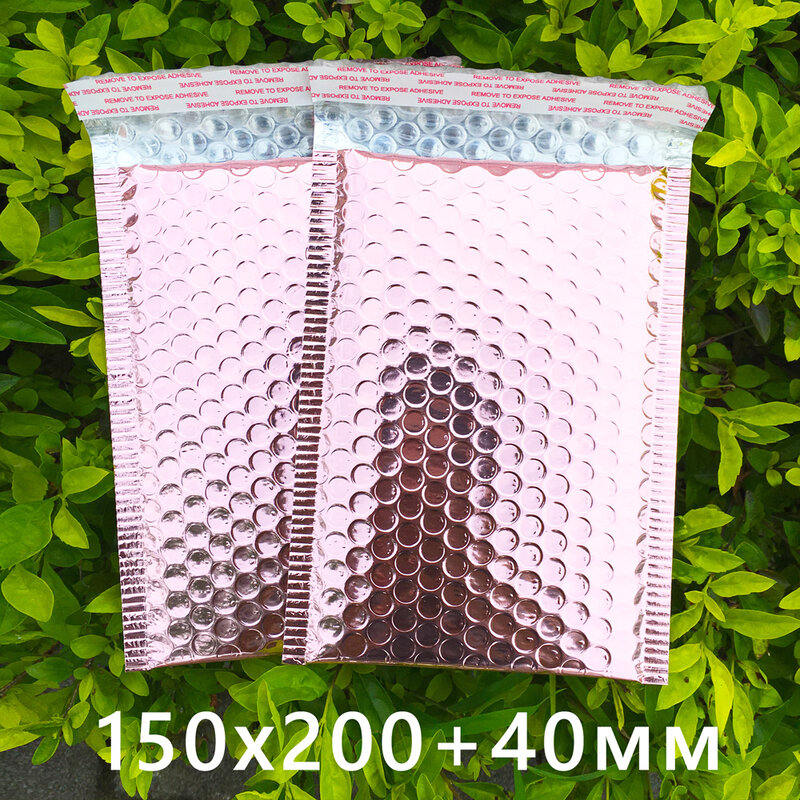 Sobre de burbujas de oro rosa para embalaje de regalo, bolsa de recuerdo de boda y sobres de correo, 15x20 + 4cm, 10 unidades