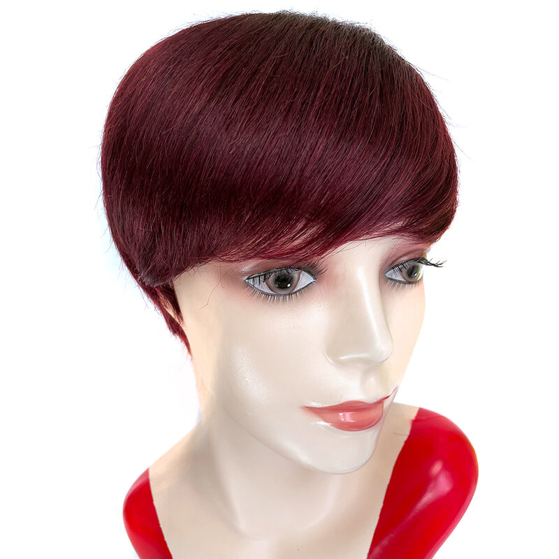 Pixie Cut Wigs Short Human Hair Wig With Bangs Straight Perruque Cheveux Humain Brazilian Wig For Black Women Cheap Bob Wig Remy