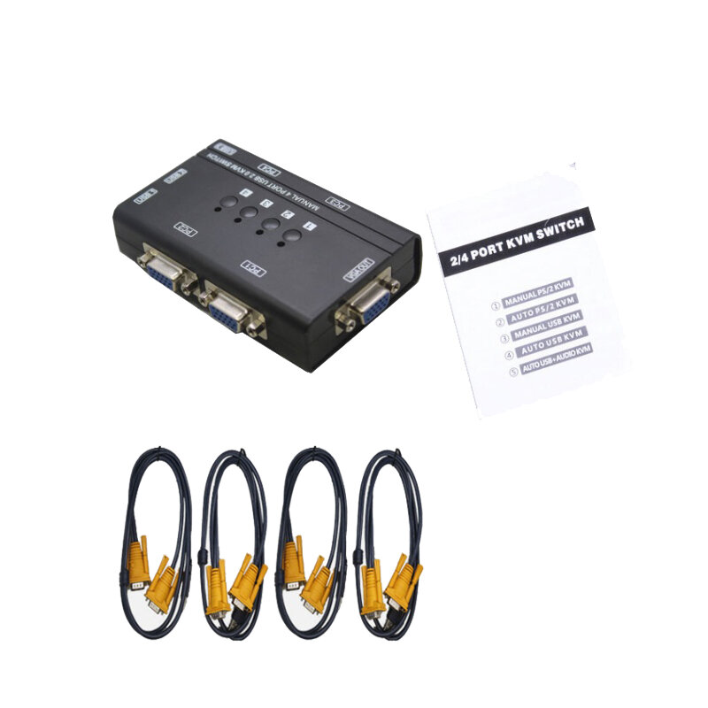 Commande manuelle KVM Switch USB 2.0, 4 Ports, 4 PC hôtes par 1 jeu de souris, clavier USB et moniteur VGA, multi-pc, gérer les câbles d'envoi