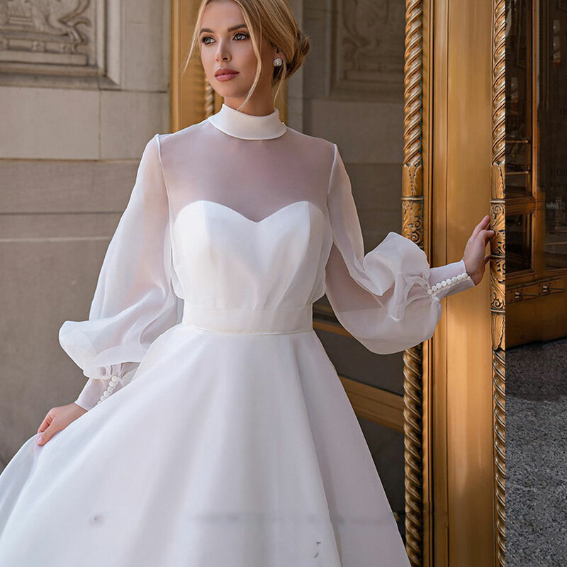 Vestidos de novia bohemios con manga abullonada para mujer, vestido De novia elegante de Organza, escote Corazón, 2022