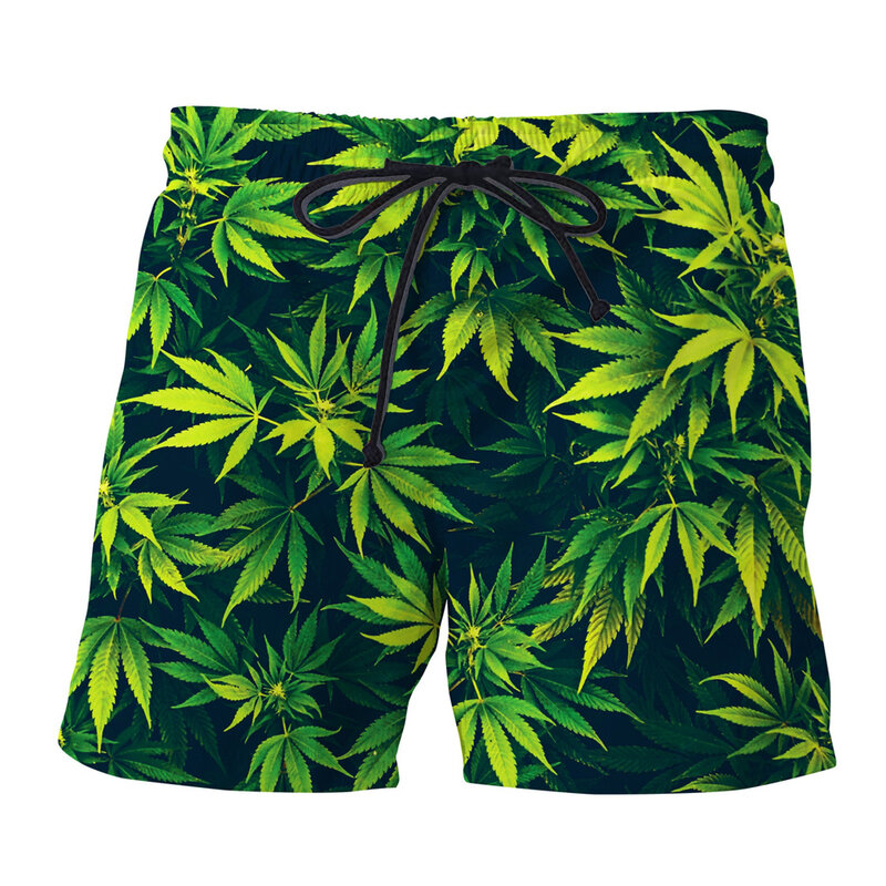 Purple/Green Weeds 3D Printed Mens Shorts Unisex Streetwear Elastic Waist Shorts Summer Beach Harajuku Casual Shorts DK-2