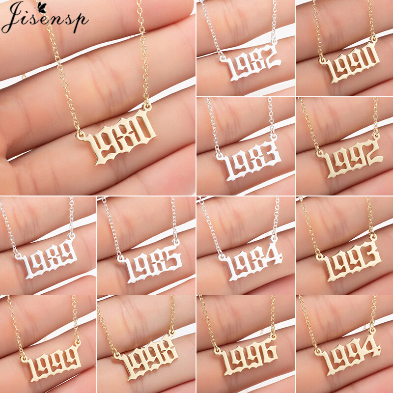 Jisensp Women Personalize Necklace Special Date Year Number Necklaces Pendants 1994 1999 from 1980 to 2004 Trendy Jewelry Gift