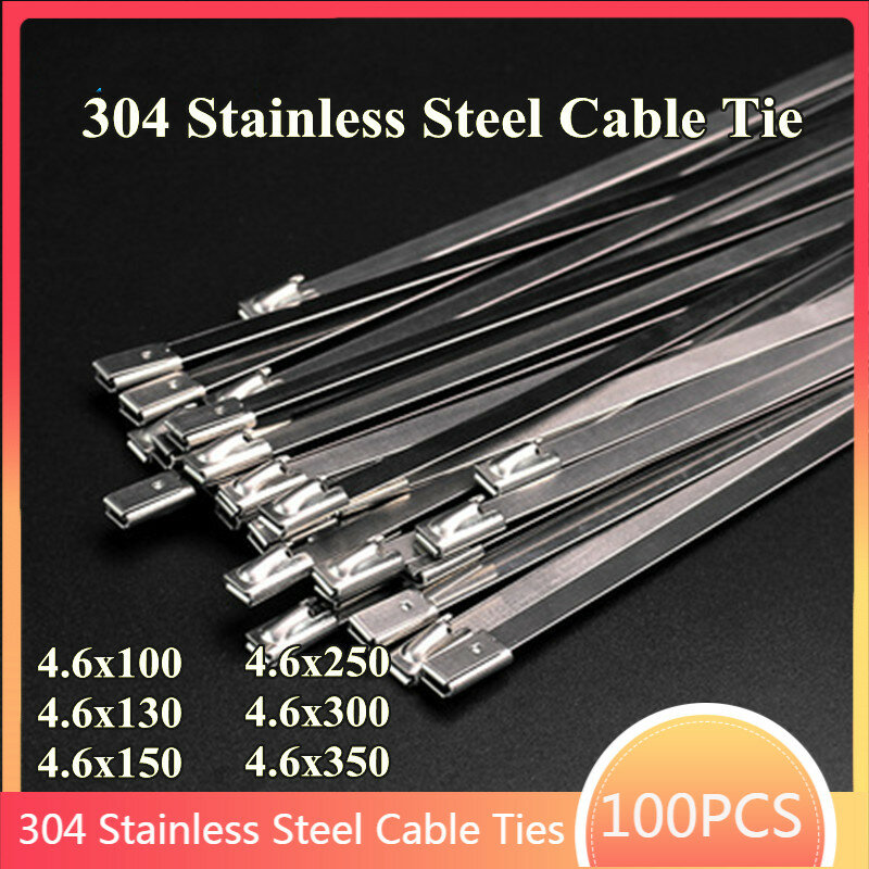 100 шт. хомуты 304, хомуты для кабелей из нержавеющей стали, длина 500 мм, самоблокирующиеся хомуты для кабеля, многофункциональные металлически...