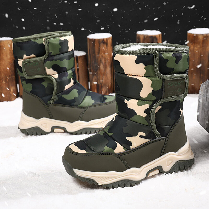 Zapatos de invierno para niños y niñas, botas de nieve de goma para niños pequeños, zapatillas de deporte de algodón impermeables, cálidas e informales, 2021