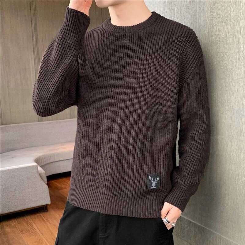 906-1 Men's Knitting Sweater Korean Style Trendy Streetwear Warm Thick Casual Loose O-Neck Pullover Knitwear Youth Couple Tops