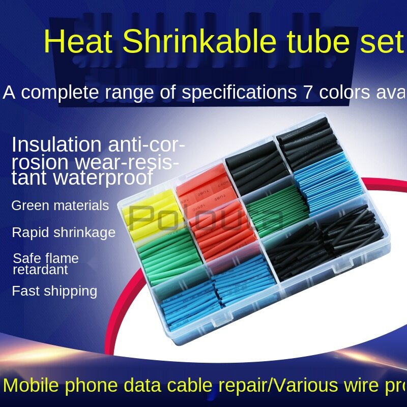 Tubo termorretráctil de poliolefina, Kit de envoltura de alambre, 4 colores, 8 tamaños, envoltura de tubo, en caja, 2:1, 60 uds.