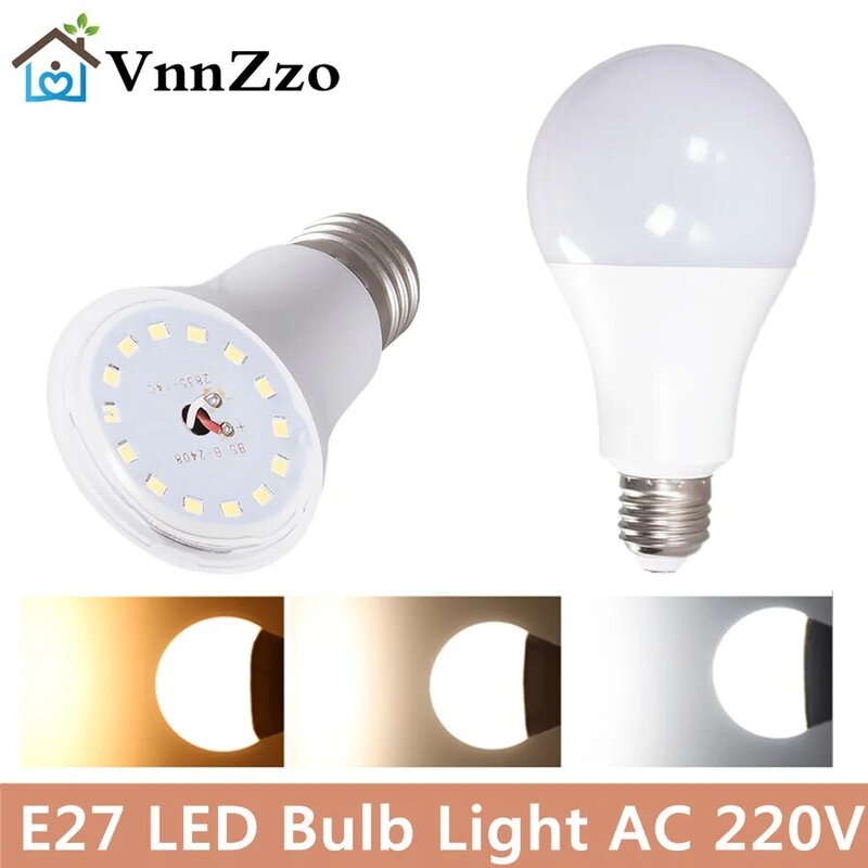 Светодиодная лампа VnnZzo в помещении E27, естесветильник свет, Холодный/теплый белый свет, лампа 220 В, высокая яркость, лампа для Pandent светильник,...