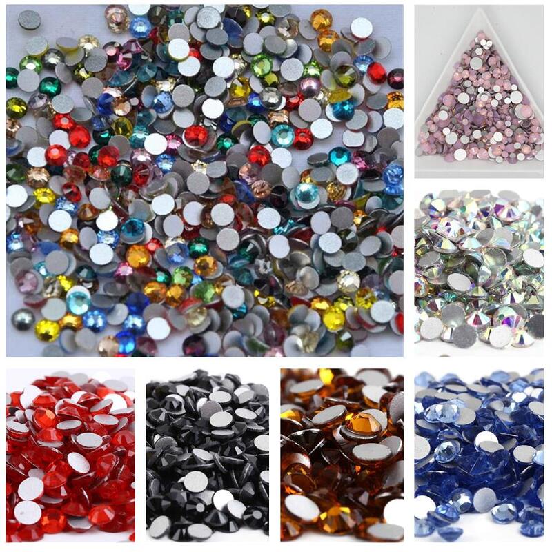 Diamantes de imitación para decoración de uñas, 3D Cristal AB de varios colores, parte posterior plana, sin Hotfix, SS5