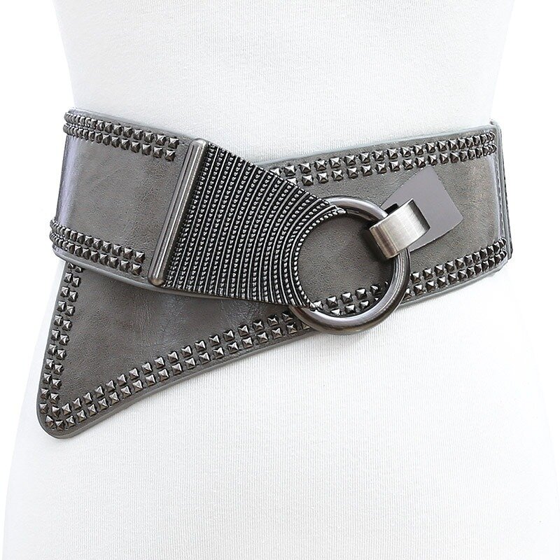 Maikun-cinturones anchos de estilo europeo para mujer, cinturones elásticos de estilo Punk Rocker, con hebilla redonda de Metal, para Navidad, 2020