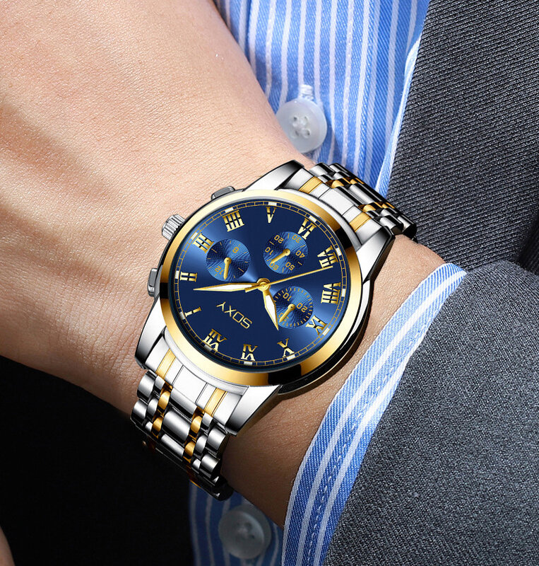 Relógio masculino luxuoso de aço inoxidável, relógio para homens de negócios, relógio militar esportivo, novo 2020
