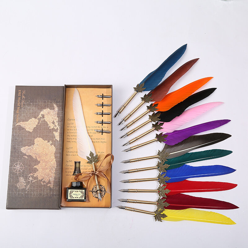 European style British feather dip pen holder calligraphy pen feather Fountain pen set
