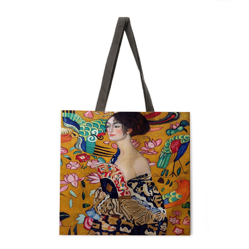 Повседневная Сумка-тоут с золотой масляной живописью, Льняная сумка, многоразовая сумка для покупок, Пляжная уличная сумка, сумка-тоут для отдыха