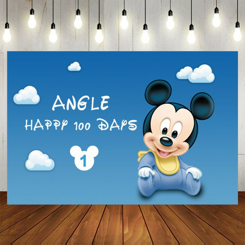Disney Mickey Mouse Photography Backdrop Mickey 1st Birthday Background Kids Boys Blue Decoration for Baby Shower Party Supplies