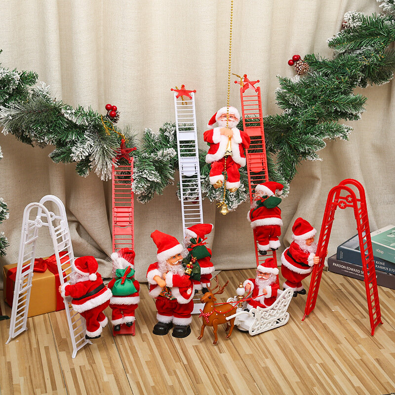 Christmas Tree Decoration Santa Claus Electric Ladder Climbing Toys Elk Music Toy For Children Party Xmas Gift Happy New Year
