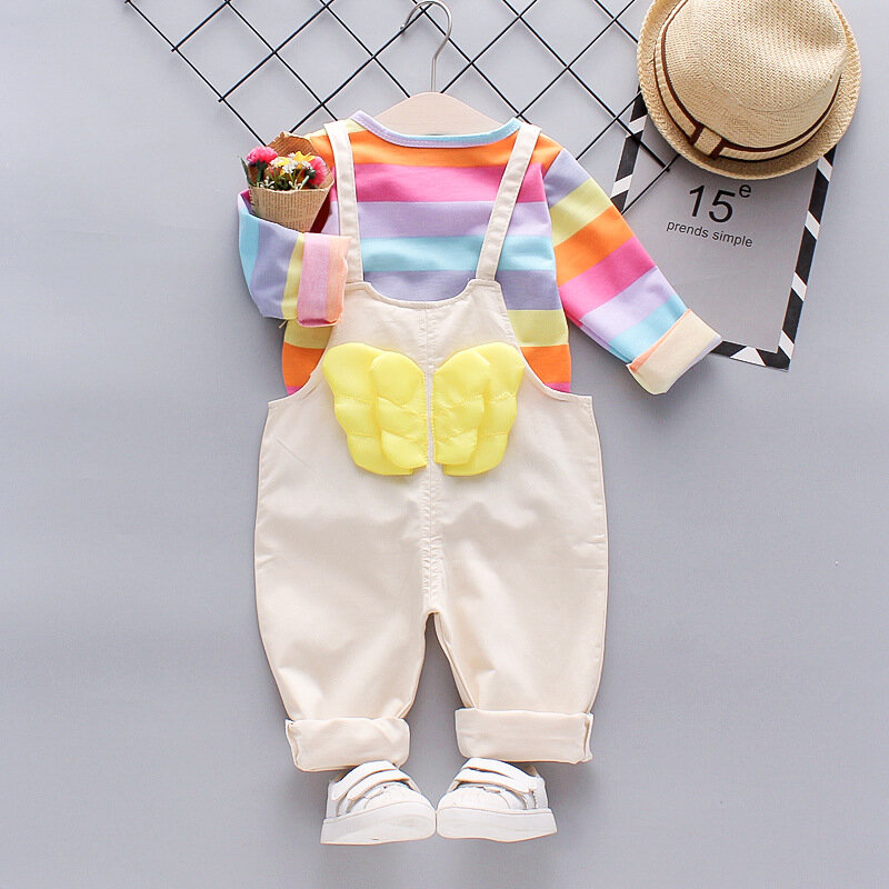 Anak-anak Musim Semi Musim Gugur Bayi Anak Laki-laki Anak Perempuan Pakaian Stripe Kemeja Celana Bib 2 Pcs/set Fashion Balita Kasual Pakaian Baju Olahraga