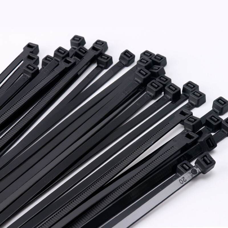 Самоблокирующиеся пластиковые нейлоновые кабельные стяжки 100 шт., черные 5x300, кабельные стяжки, крепежные кольца 3x200, набор промышленных кабельных стяжек