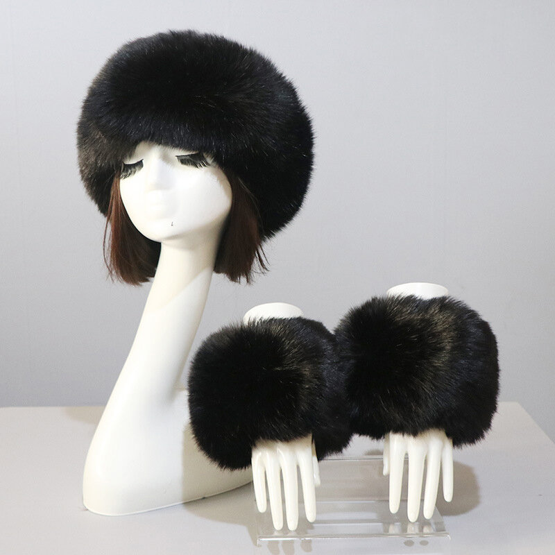 New Faux Fur Cuffs & Hairband Arm Wrist Sleeve Gloves Furry Fur Warmer Headband Hat Outdoor Winter Overcoats Accessory