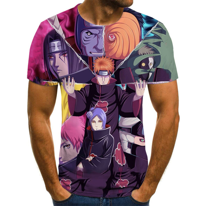 camiseta Casual   Camiseta holgada a la moda para hombre Nueva camiseta de verano de Anime para hombre camiseta de gran tamaño con gráfico de naruto XYX 