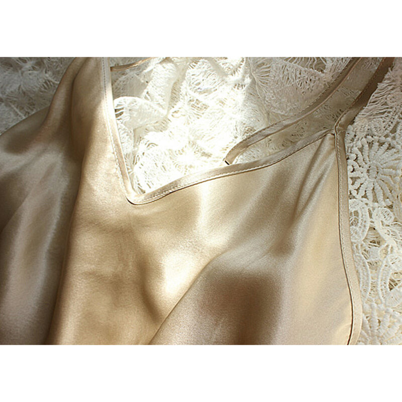 Vestido de dormir 100% de seda auténtica para mujer, camisola larga, minivestido de dama de honor con cuello en V