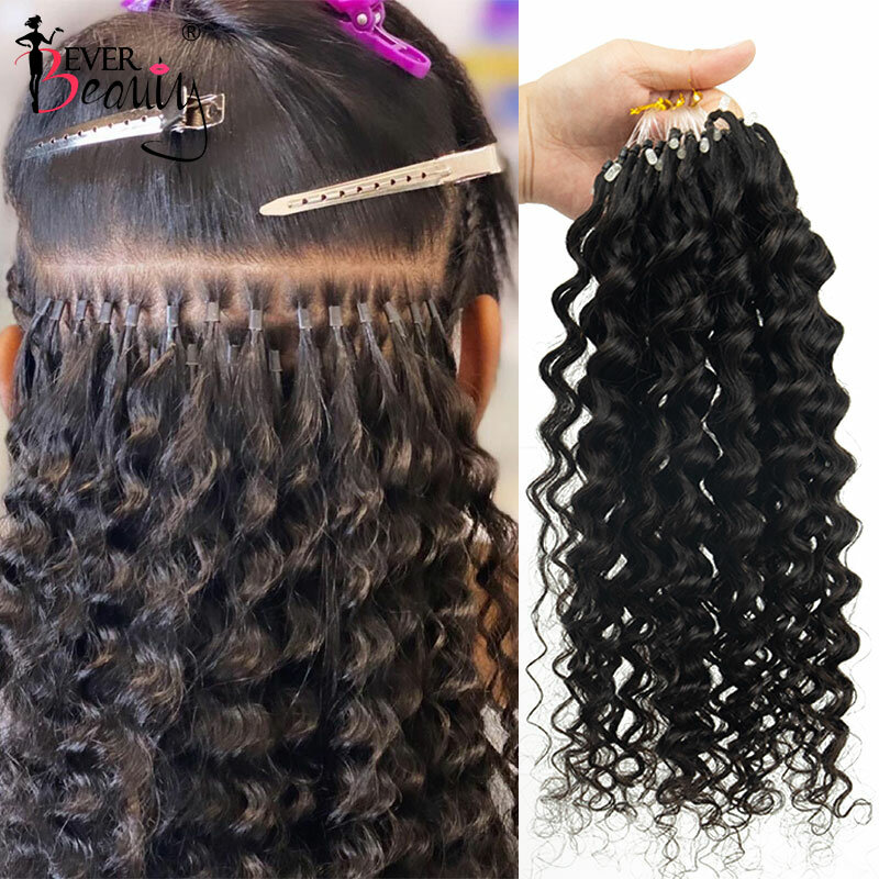 Deep Wave Bead Loop Human Hair Extensions Brazilian Virgin Hair Weave Bundles Micro Ring Extensions I Tip Microlinks Ever Beauty