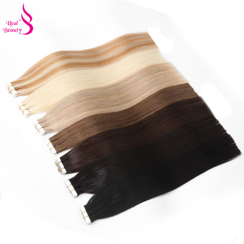 Real Beauty Straight Tape In Human Hair Extensions European Seamless Skin Weft 12"-28" 100% Remy Hair Machine Made