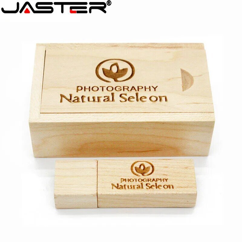 JASTER-memoria usb de madera para fotografía, pendrive de 8GB, 16GB, 32GB, regalos de boda, más de 10 piezas, logotipo gratis