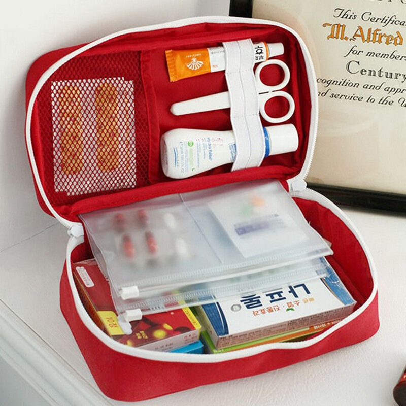 حقيبة تخزين بسحاب للإغلاق في حالات الطوارئ ، حقائب تنظيم حبوب منع الحمل ، حافظة حمل حمراء