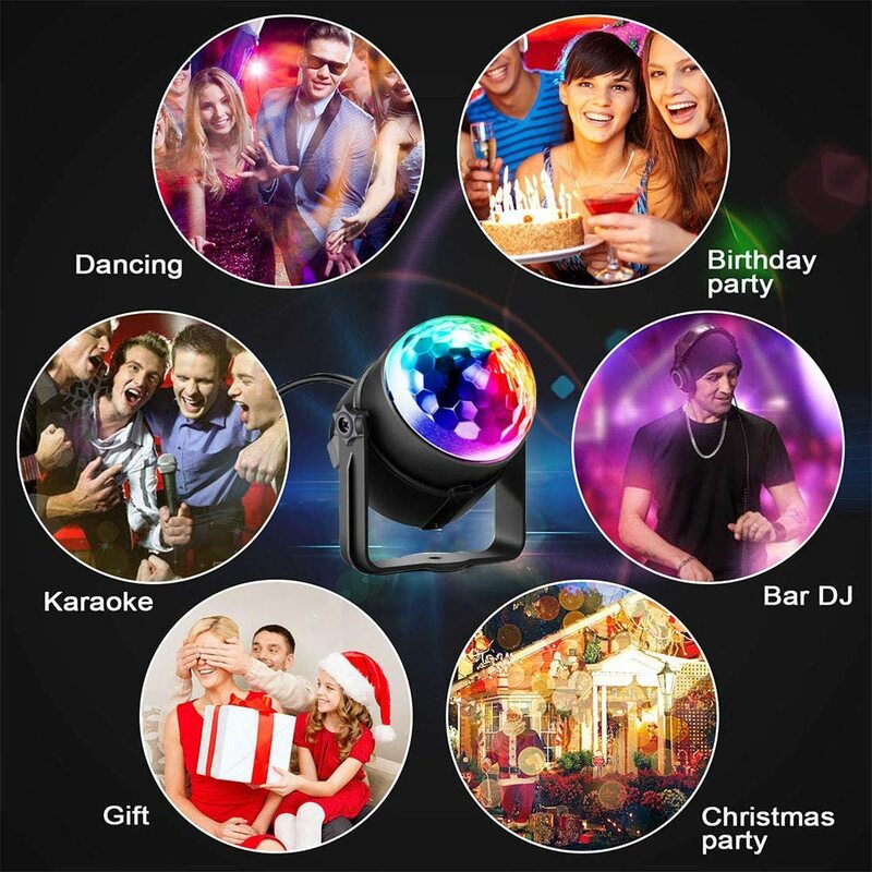 RGB Lampu Pesta Bola Disko DJ Lampu Disko LED Lampu Strobo Proyektor Pesta Ulang Tahun Pernikahan Bar Karaoke Suara Natal Diaktifkan