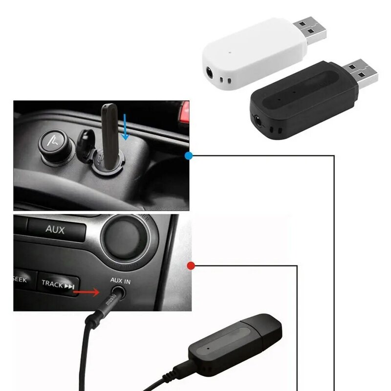 อะแดปเตอร์ USB ไร้สายในรถยนต์ขนาด3.5มม. ตัวรับสัญญาณสเตอริโอตัวรับสัญญาณบลูทูธที่รองรับเครื่องส่งสัญญาณสำหรับโทรศัพท์มือถือลำโพงในรถยนต์