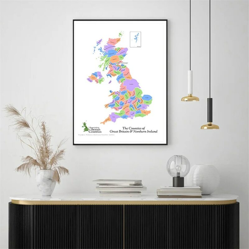 42*59cm Map Of The Great Britain and Northern Ireland  Canvas Painting Decorative Poster Home Decor School Supplies Travel Gift