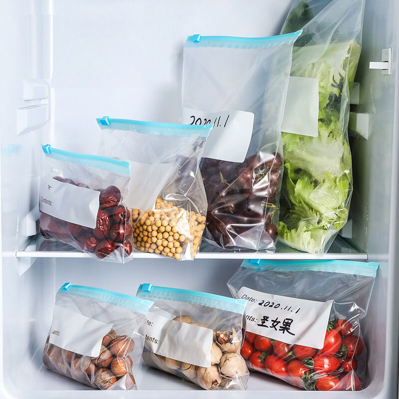 10 قطعة قابلة لإعادة الاستخدام الطازجة سستة حقيبة للأغذية حقائب بلاستيكية أكياس الفاكهة الخضار قفل طعام حقيبة المطبخ الغذاء حقيبة التخزين المنظم