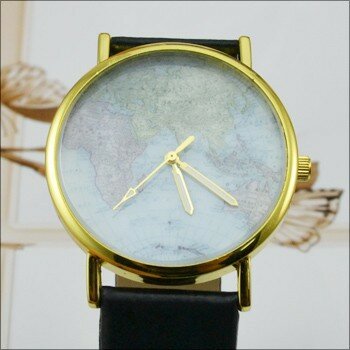無料市平womageファッションデザインミニ世界地図革バンドクォーツ腕時計レディースヒョウ腕時計ラウンド女性の腕時計