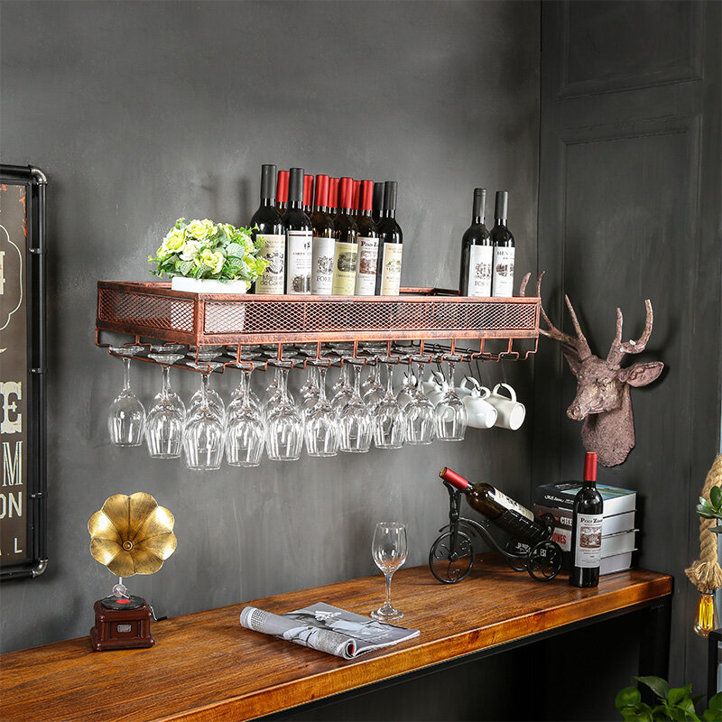 Estante de hierro para copa de vino, soporte colgante de pared para almacenamiento de vino tinto, creativo, para restaurante