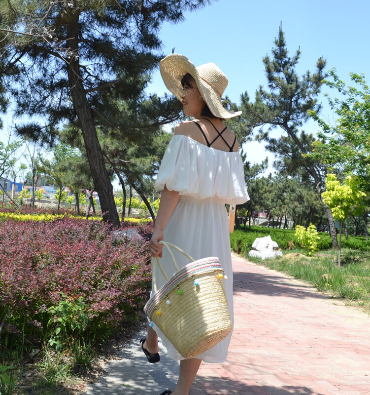 Bolsa de palha feminina de ombro para viagem e férias, 52x31cm, 2020