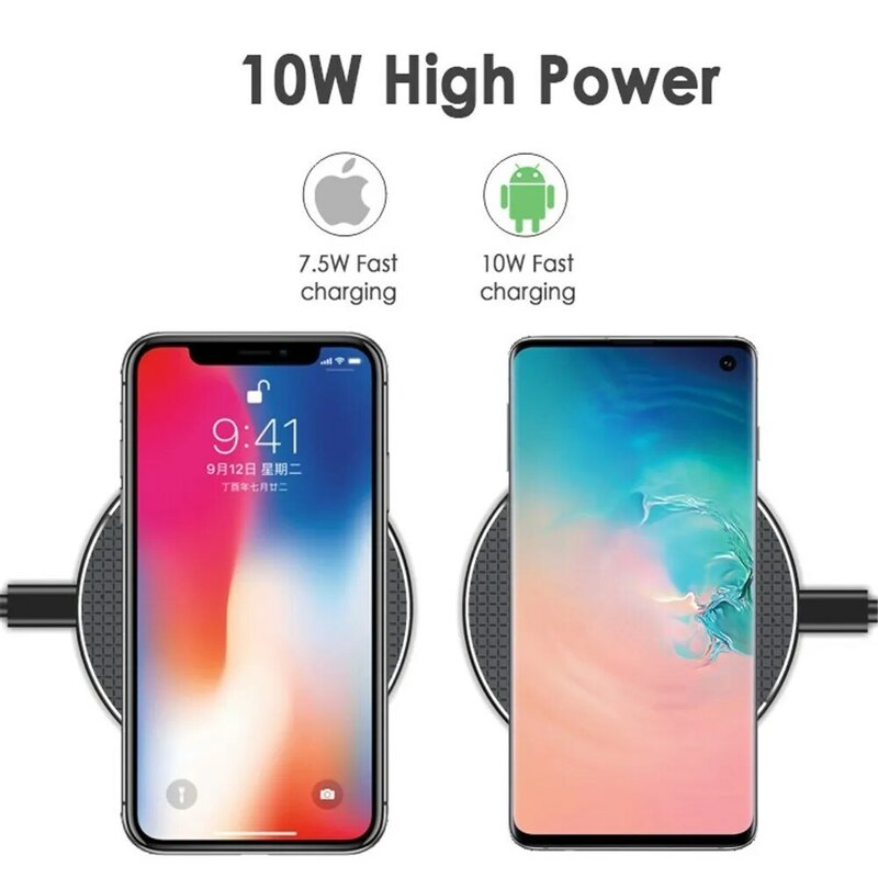 Caricabatterie Wireless Qi da 10W per iPhone15 14 13 12 11 XSMAX Xiaomi MIX 9 Huawei Mate60 P40 P30 Samsung S23 S22 S20 Pad di ricarica